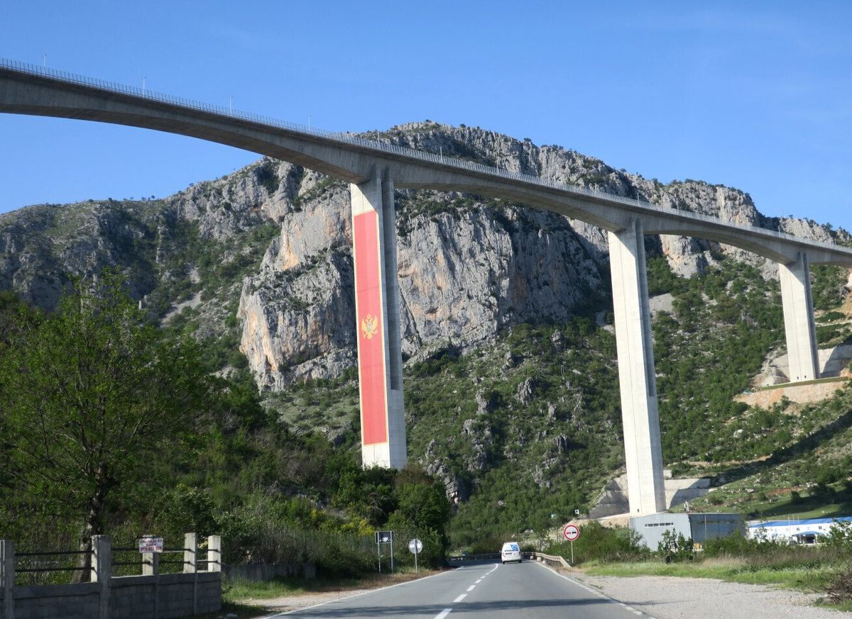 Montenegro flag on bridge